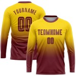 Gold Uniform Sublimation Fashion Fade Burgundy Soccer Long Jersey Custom Sleeve