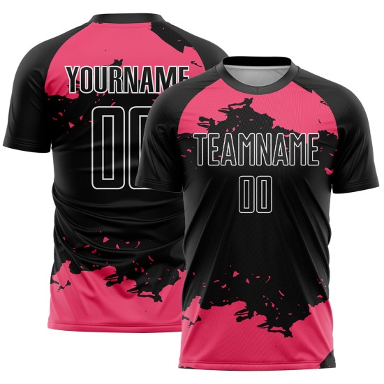 Neon Pink-White Soccer Art Abstract Jersey Uniform Fragment Black Sublimation Custom