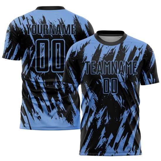 Blue Sublimation Black Uniform Jersey Light Custom Soccer