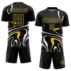 Black Gold Custom Sublimation Shapes Uniform Jersey Soccer Fluid