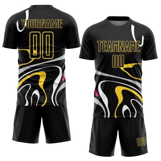 Black Gold Custom Sublimation Shapes Uniform Jersey Soccer Fluid