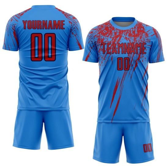 Red-Navy Sublimation Soccer Custom Powder Blue Jersey Uniform