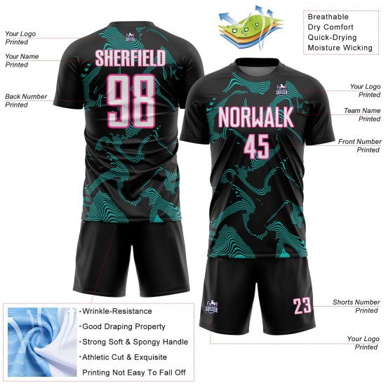 Uniform Lines Curve Jersey White Custom Aqua-Pink Black Sublimation Soccer Sports