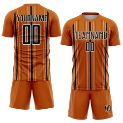 Uniform Soccer Orange Texas Sublimation Black-White Custom Stripe Jersey