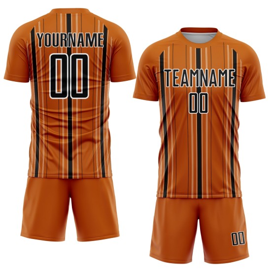 Uniform Soccer Orange Texas Sublimation Black-White Custom Stripe Jersey