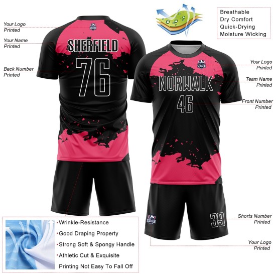 Neon Pink-White Soccer Art Abstract Jersey Uniform Fragment Black Sublimation Custom
