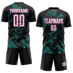 Uniform Lines Curve Jersey White Custom Aqua-Pink Black Sublimation Soccer Sports