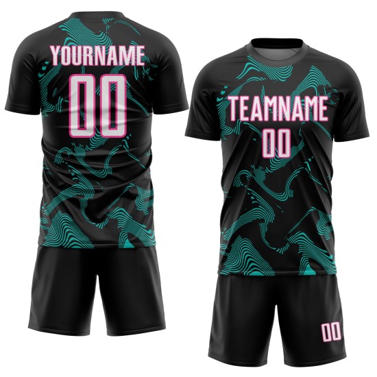 Uniform Lines Curve Jersey White Custom Aqua-Pink Black Sublimation Soccer Sports