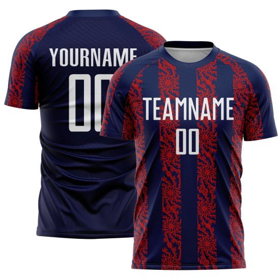 Abstract Shape Sublimation Soccer Uniform Navy White-Red Custom Jersey