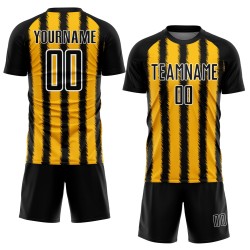 Black Line Jersey Soccer Sublimation Custom Uniform Gold-White