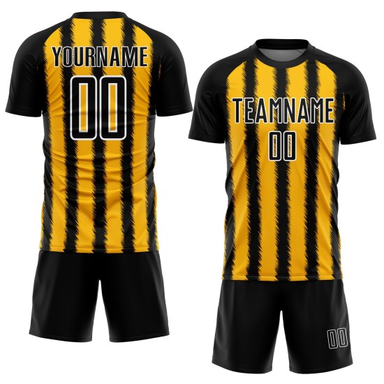 Black Line Jersey Soccer Sublimation Custom Uniform Gold-White