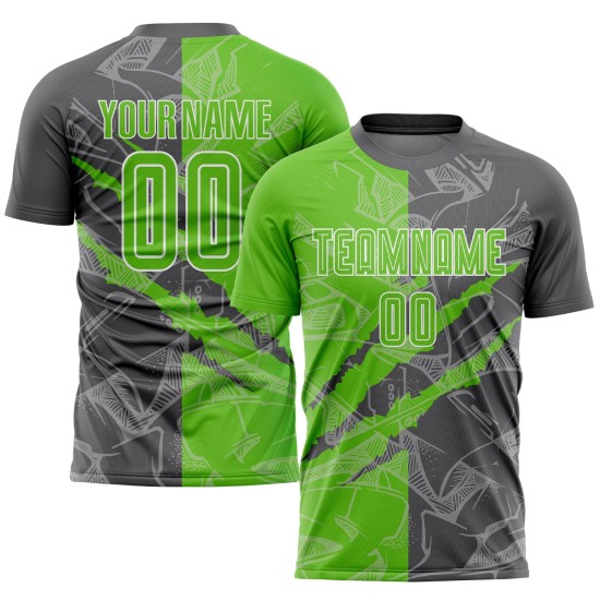Aurora Sublimation Soccer Gray Custom Graffiti Green-Steel Pattern Uniform Scratch Jersey