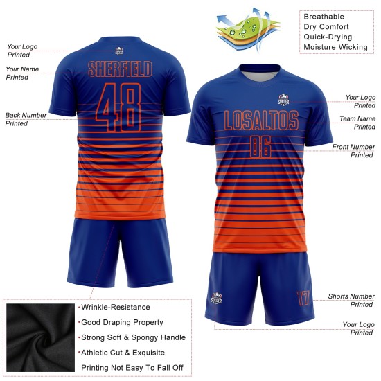 Soccer Uniform Jersey Fashion Sublimation Royal Custom Pinstripe Fade Orange