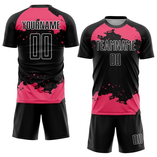 Neon Pink-White Soccer Art Abstract Jersey Uniform Fragment Black Sublimation Custom