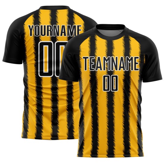 Black Line Jersey Soccer Sublimation Custom Uniform Gold-White