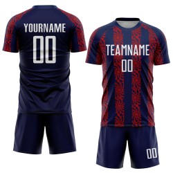 Abstract Shape Sublimation Soccer Uniform Navy White-Red Custom Jersey