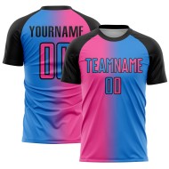 Fashion Gradient Sublimation Powder Soccer Jersey Pink-Black Custom Blue Uniform