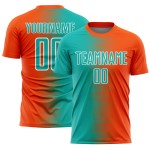 Uniform Gradient Orange Soccer Jersey Sublimation Custom Line Aqua-White