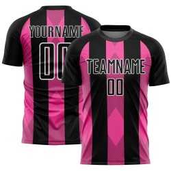 Soccer Pink-White Sublimation Jersey Black Uniform Line Custom