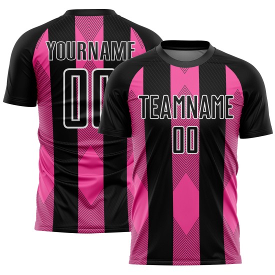 Soccer Pink-White Sublimation Jersey Black Uniform Line Custom Soccer Pink-White Sublimation Jersey Black Uniform Line Custom