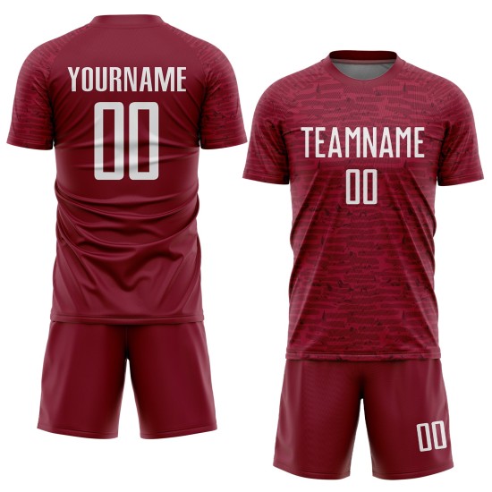 Custom White Jersey Sublimation Uniform Crimson Soccer