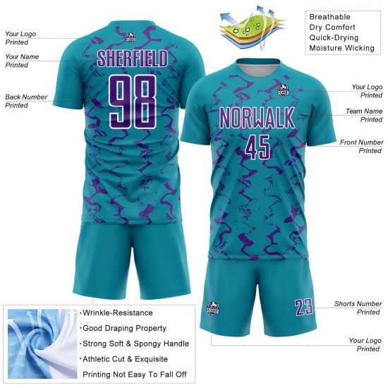 Teal Purple-White Lines Jersey Custom Sublimation Abstract Uniform Soccer
