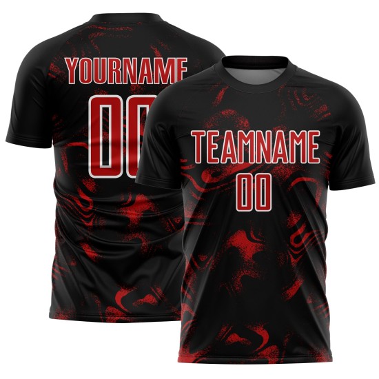 Soccer Black Sublimation Abstract Jersey Red-White Liquid Uniform Custom