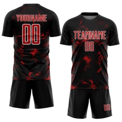 Soccer Black Sublimation Abstract Jersey Red-White Liquid Uniform Custom Soccer Black Sublimation Abstract Jersey Red-White Liquid Uniform Custom