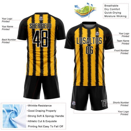 Black Line Jersey Soccer Sublimation Custom Uniform Gold-White