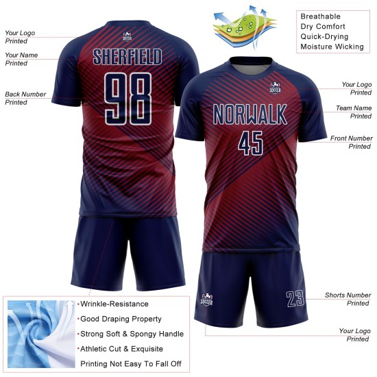 Crimson-White Jersey Line Uniform Navy Soccer Custom Sublimation