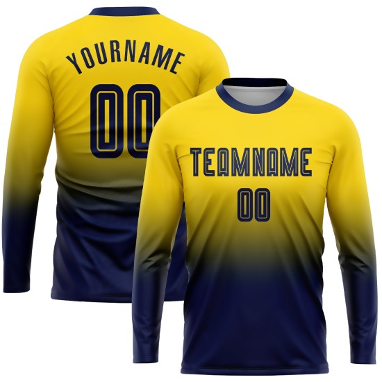 Fashion Long Fade Navy Uniform Sublimation Gold Jersey Custom Soccer Sleeve