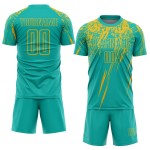 Aqua Custom Gold Sublimation Uniform Soccer Jersey