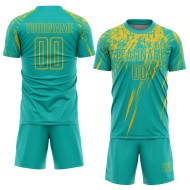 Aqua Custom Gold Sublimation Uniform Soccer Jersey