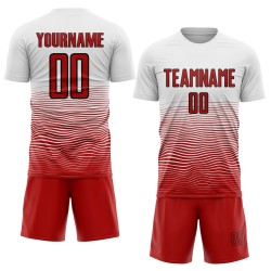 Line Sublimation Gradient White Red-Black Uniform Soccer Jersey Custom