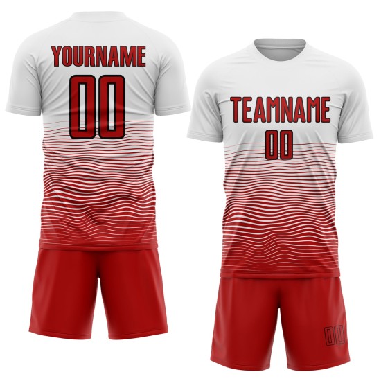 Line Sublimation Gradient White Red-Black Uniform Soccer Jersey Custom