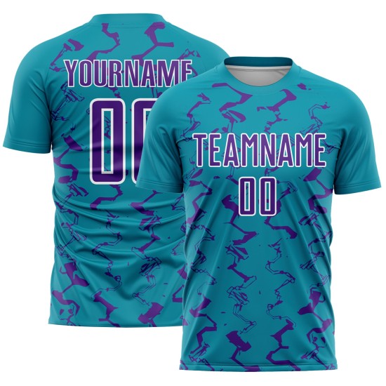 Teal Purple-White Lines Jersey Custom Sublimation Abstract Uniform Soccer