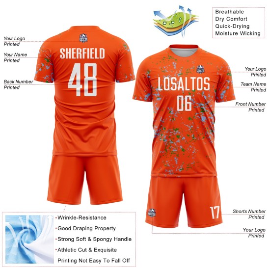 Art Sublimation Green Light Custom Jersey Orange Abstract Soccer Fragment Uniform Blue-Grass