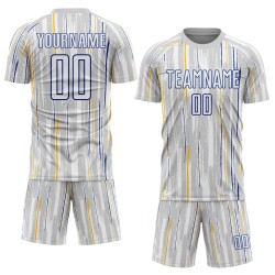 Custom Sublimation Pinstripe Gray Soccer Jersey White-Royal Uniform