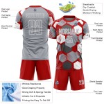 Geometric Sublimation Gray-White Custom Shape Jersey Soccer Uniform Red