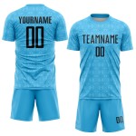 Sky Geometric Sublimation Custom Jersey Uniform Blue Soccer Shapes Black