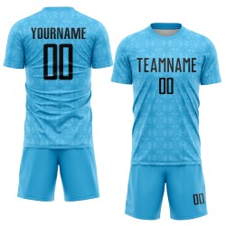 Sky Geometric Sublimation Custom Jersey Uniform Blue Soccer Shapes Black