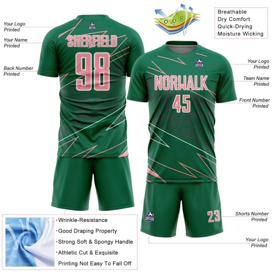 Medium Uniform Sublimation Soccer Jersey Custom Green Sports Pink-White Lines Kelly