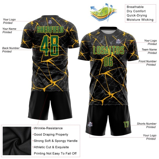 Custom Green-Gold Black Kelly Uniform Sublimation Soccer Jersey