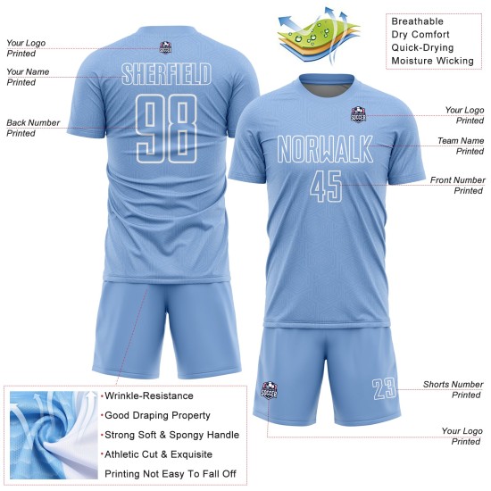 Soccer Uniform Light White Custom Shape Sublimation Geometric Blue Jersey Soccer Uniform Light White Custom Shape Sublimation Geometric Blue Jersey