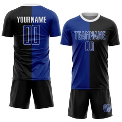 Fashion Soccer Jersey Sublimation Custom Uniform Royal-White Split Black