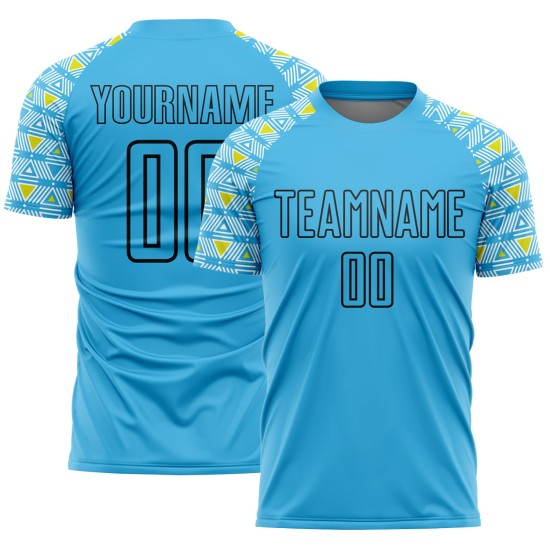 Custom Shape Geometric Blue Black Uniform Soccer Sky Sublimation Jersey
