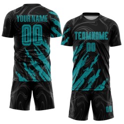 Teal Jersey Custom Soccer Sublimation Black Uniform Teal Jersey Custom Soccer Sublimation Black Uniform