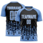 Light Black-White Fluid Soccer Abstract Custom Jersey Uniform Sublimation Blue Wave