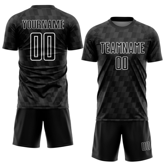 Custom Jersey Black Sublimation Uniform Line White Soccer