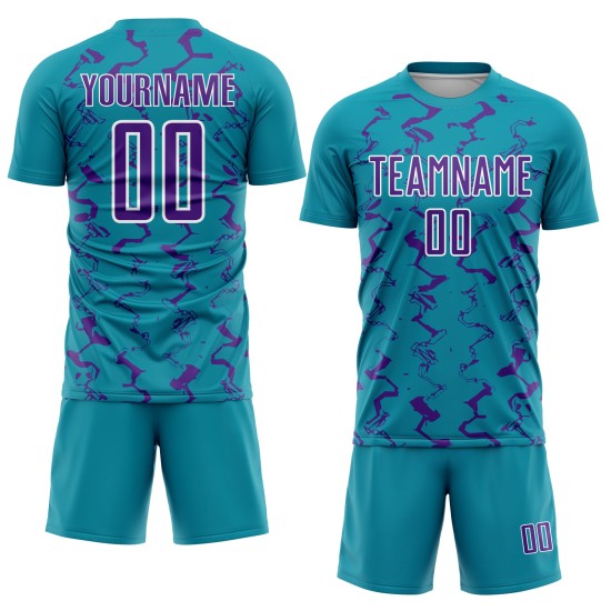 Teal Purple-White Lines Jersey Custom Sublimation Abstract Uniform Soccer